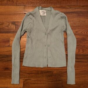 Zara Women's Ribbed Cardigan - Sage Green